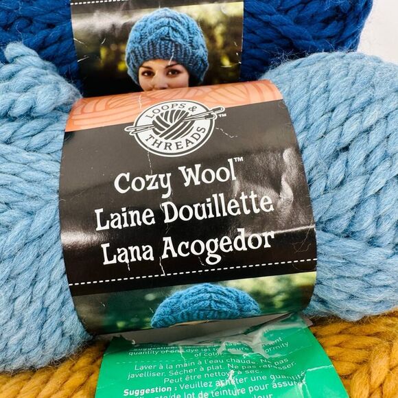 Loops and Thread Yarn Cozy Wool 50/50 Wool Acrylic LOT Blue Navy Golden Rod Gold - Picture 3 of 10
